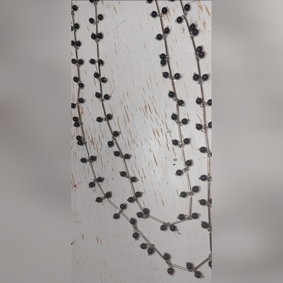 Double Layer Black Imitation Pearl Bobble With Silver Necklace Jewelry Accessory - Picture 5 of 7